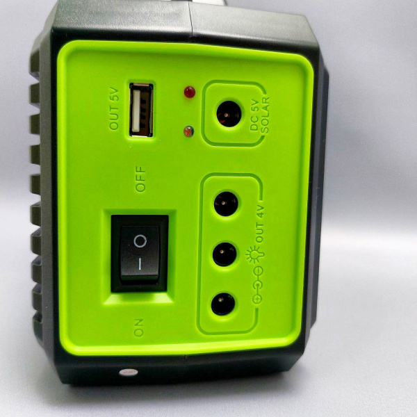 Многофункциональная кемпинговая осветительная зарядная станция Solar lighting system VR-77, 4000 мАч (USB + солнечная батарея, LED фонарь + светильник, с функцией Power bank, 2 LED лампы) / Портативная система освещения на солнечной батарее